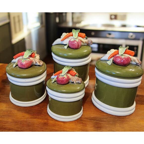 Arnart 5th Avenue Garden Harvest Collection 4pc Canister Set With Lid 1960s Vtg - Picture 4 of 8